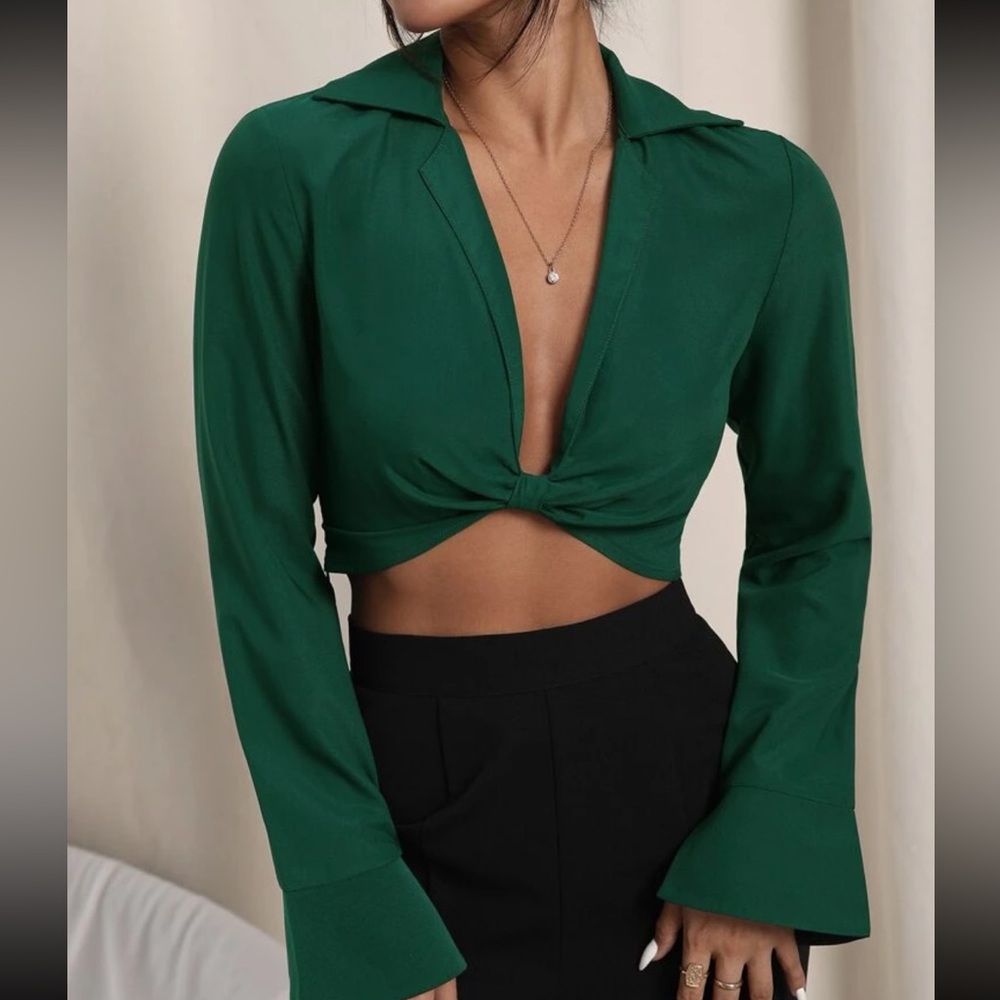 Ruched Split Sleeve Crop Blouse